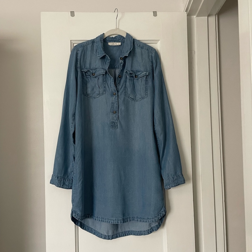 Abercrombie & Fitch Denim Straight Mini Dress 3/4 Length Roll Up Sleeves